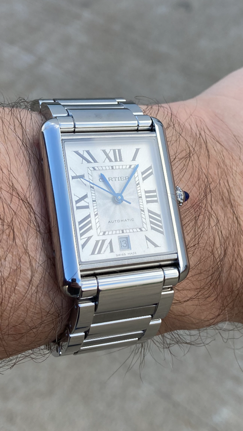 Cartier - CPCP Tank LC XL Pt on steel link bracelet